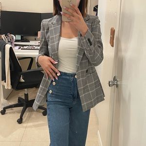 Double Breasted Blazer- Grey and White